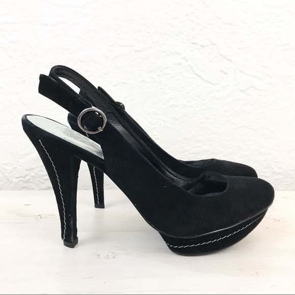 BCBG Paris Shoes - BCBG Paris Platform Heels Black Suede Slingback 8.5